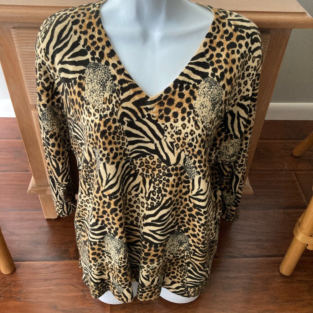 Parisian Works Animal Print V Neck Lightweight Sweater 2X